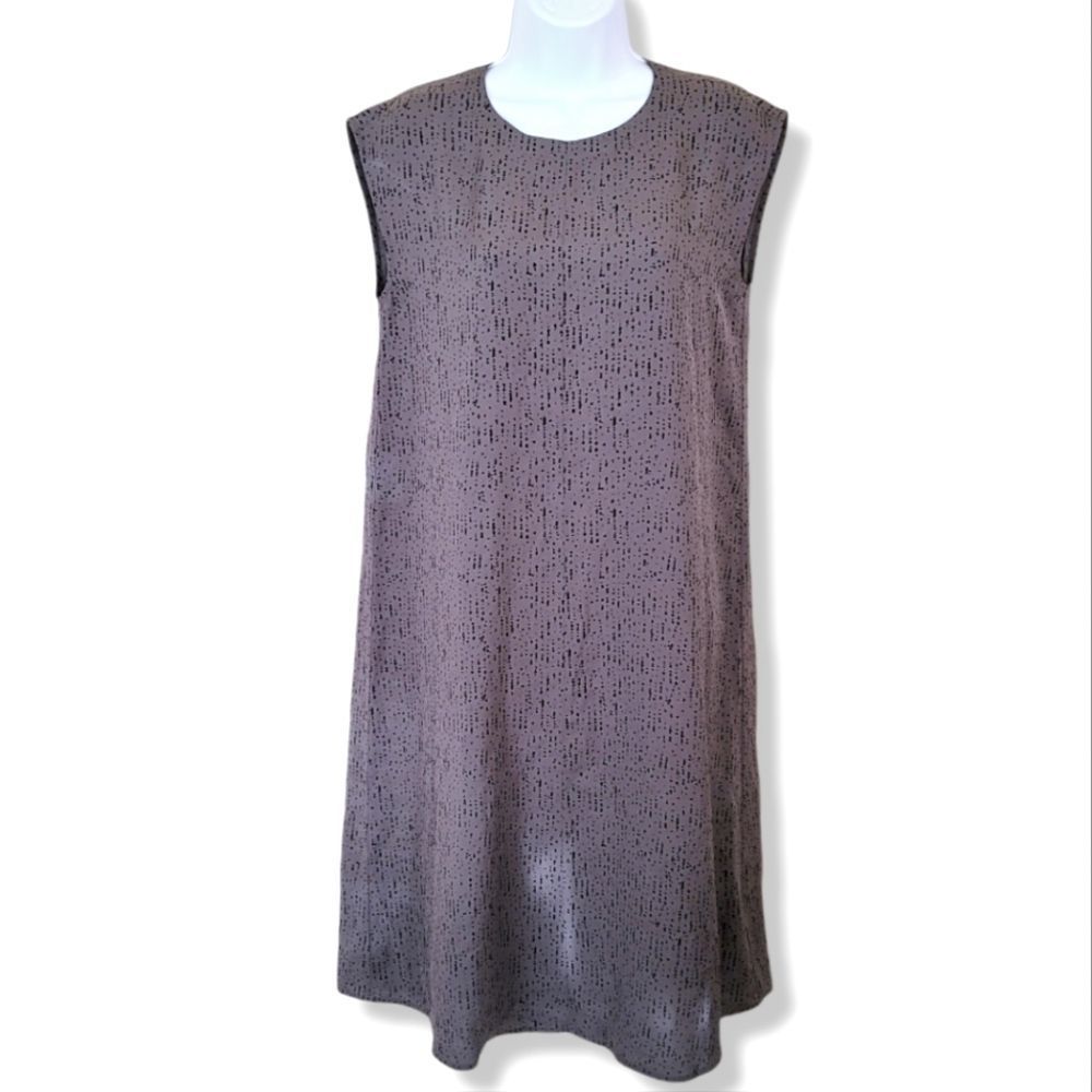 Eileen Fisher 100% silk cap sleeve shirt dress grey/black size xxs